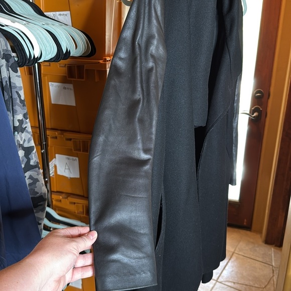 AllSaints Hyde Monument Coat | Kendall Jenner Worn Style | Vegan Leather Sleeves - Picture 16 of 16